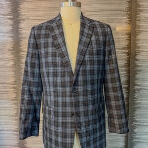 Stafford Gray Blue Plaid Sport Coat | Men’s 40R | Classic Fit
